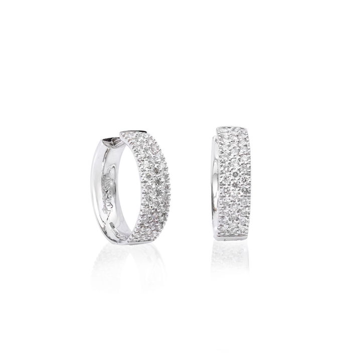 Three Row Diamond Hoop Earrings