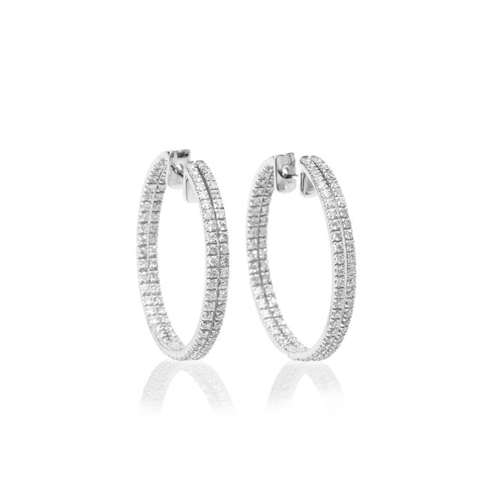 Two Row Diamond Hoop Earrings