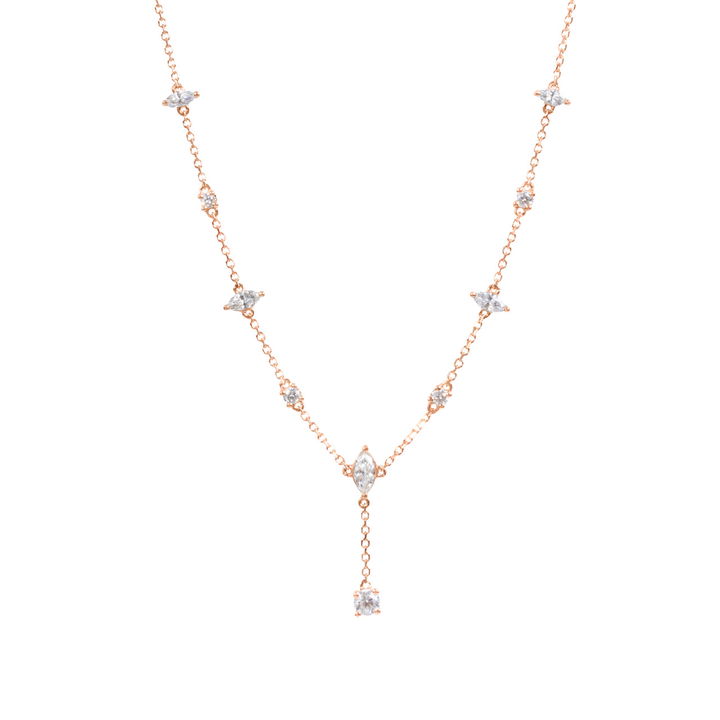 Rose Gold Round and Marquise Diamond Y-Shape Necklace