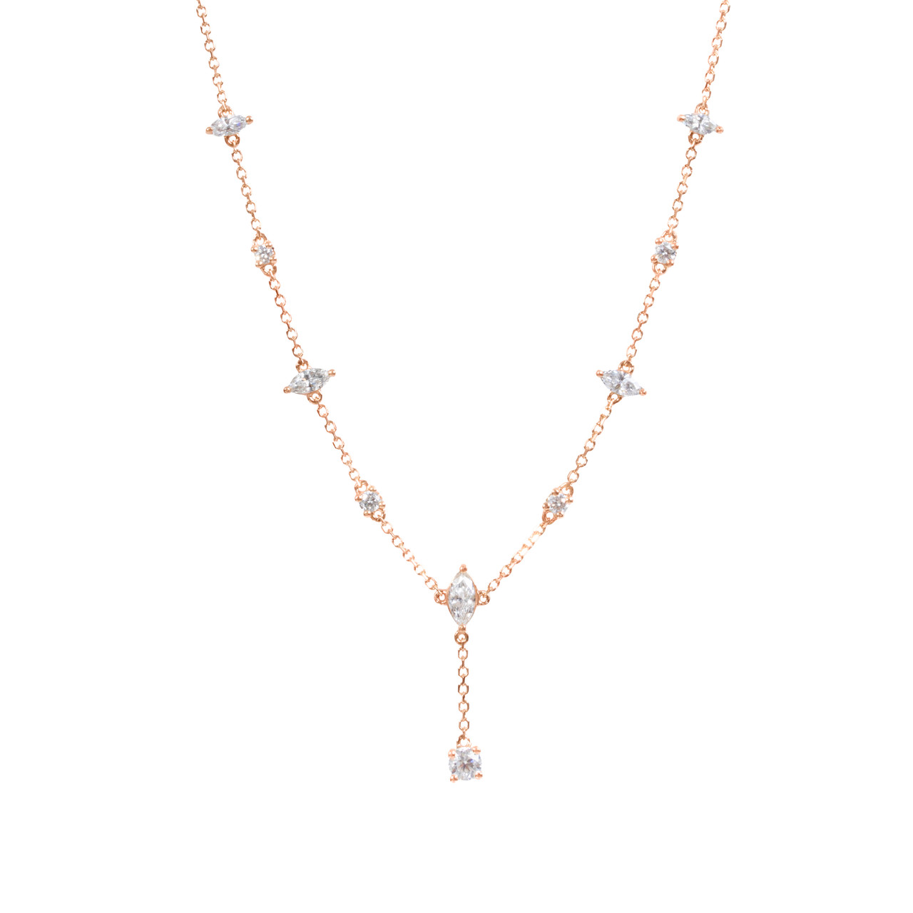 Rose Gold Round and Marquise Diamond Y-Shape Necklace 0
