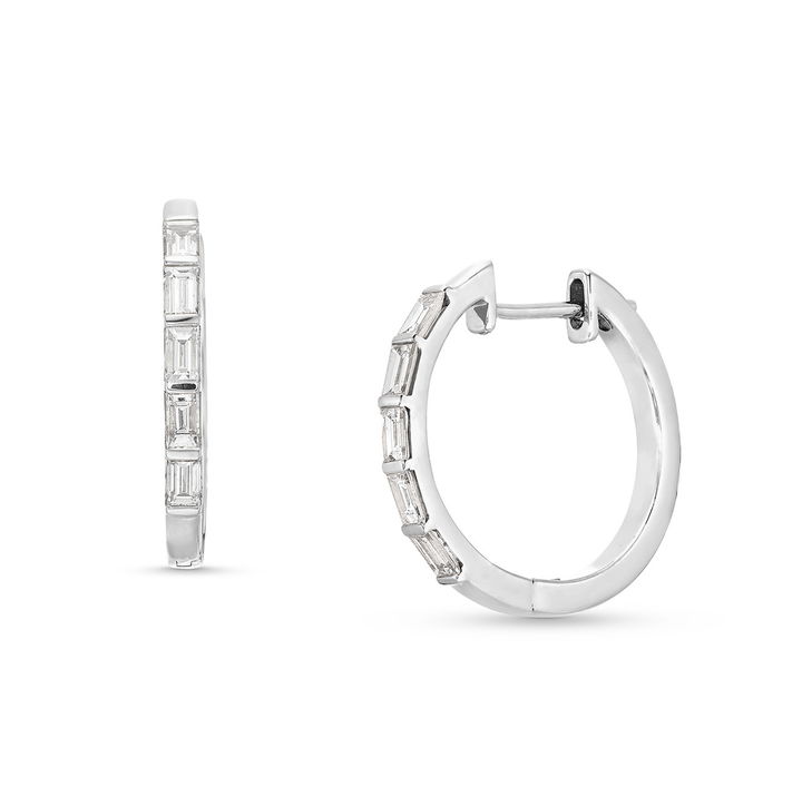 White Gold 14K Baguette Diamond 0.75 Inch Hoop Earrings