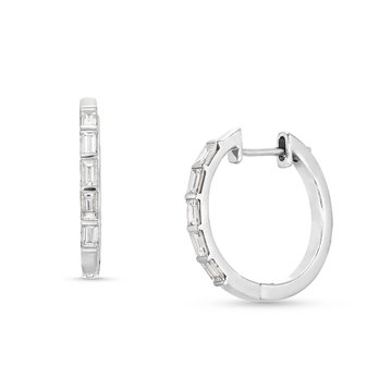 Baguette Diamond 0.75 Inch Hoop Earrings In White Gold 14K