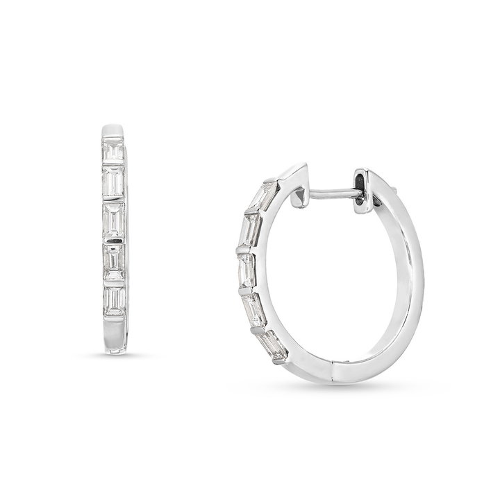 Baguette Diamond 0.75 Inch Hoop Earrings In White Gold 14K
