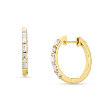 Baguette Diamond 0.75 Inch Hoop Earrings In White Gold 14K