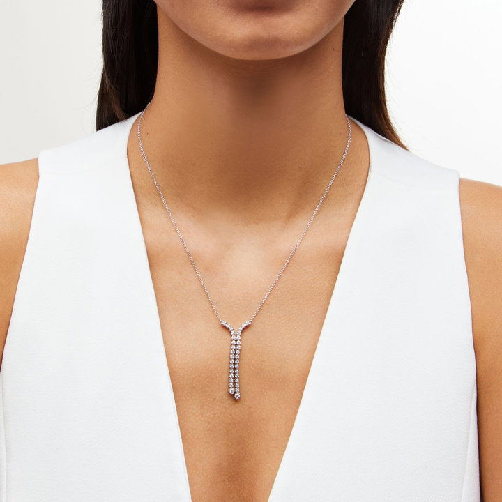 Two Row Y-Split Diamond Necklace In White Gold 14K