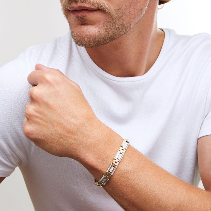 Gold Pave Diamond Link Bracelet In Solid 14K Yellow Gold