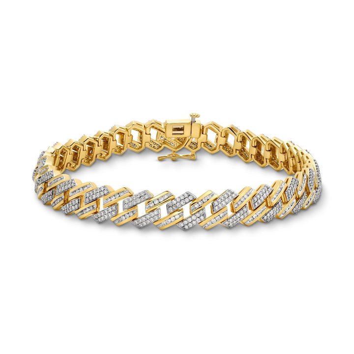 Gold Pave Diamond Cuban Link Bracelet In Solid 14K White / Yellow Gold