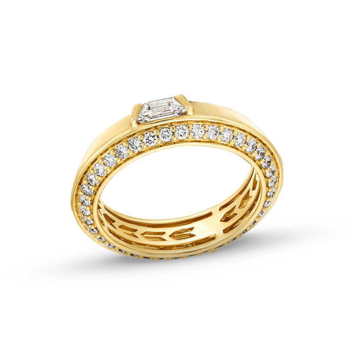 Trapezoid Diamond Eternity Wedding Band In Solid 14K Yellow Gold