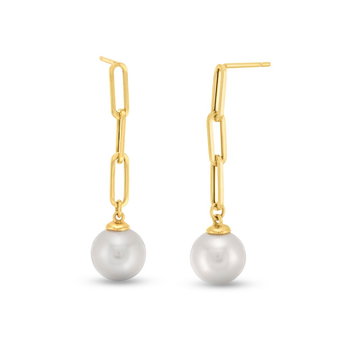 Freshwater Pearl Paperclip Drop Earrings In Yellow Gold 14K