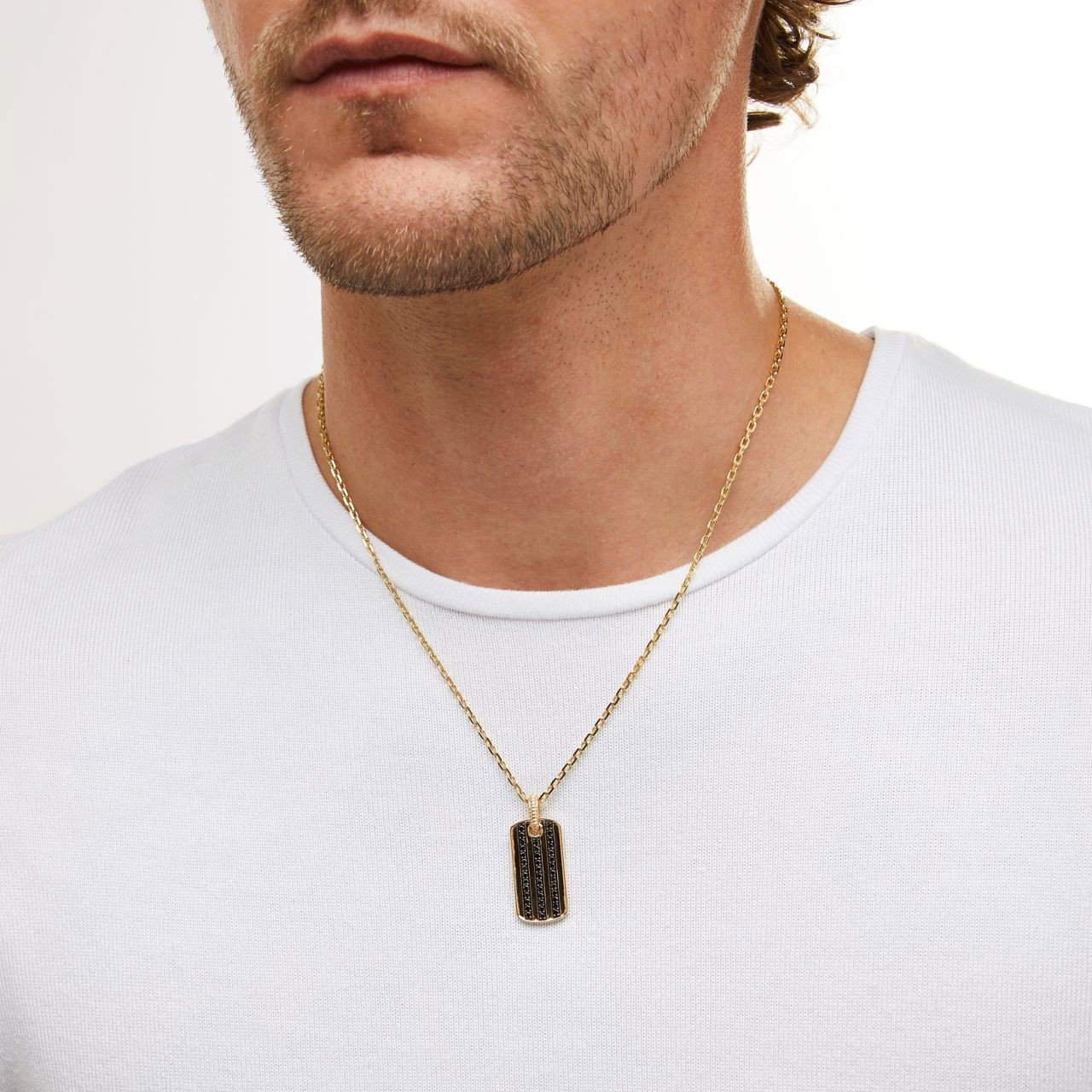 Three Row Black Diamond Dog Tag Pendant