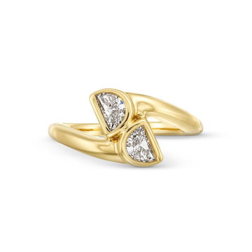 Half Moon Diamond Bypass Ring In Yellow Gold 14K