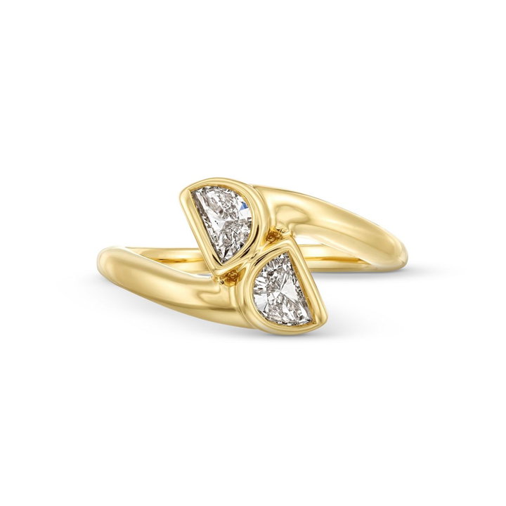 Half Moon Diamond Bypass Ring In Yellow Gold 14K