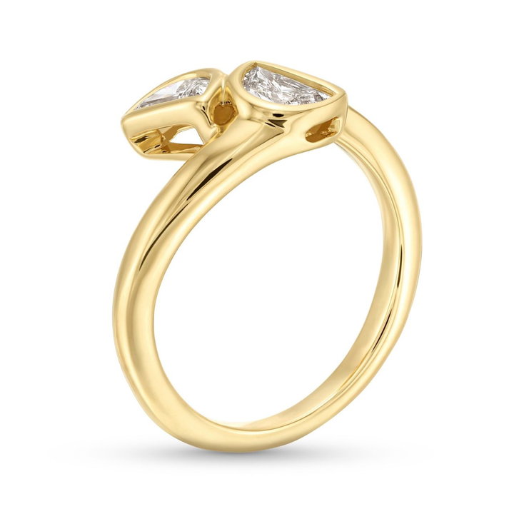 Half Moon Diamond Bypass Ring In Yellow Gold 14K