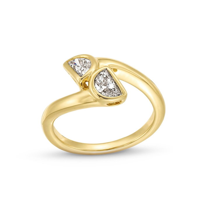 Half Moon Diamond Bypass Ring In Yellow Gold 14K