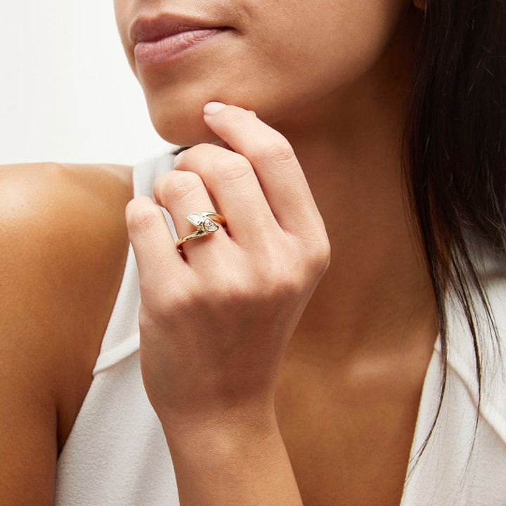 Half Moon Diamond Bypass Ring In Yellow Gold 14K
