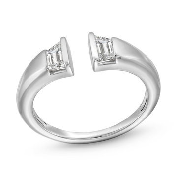 Trapezoid Diamond Bezel Open Ring In Solid 14K White Gold