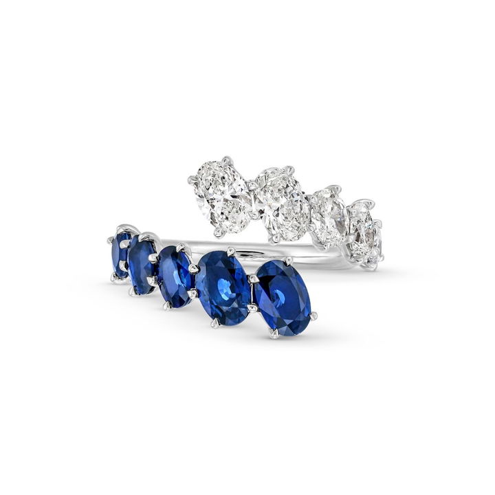 Oval Blue Sapphire Diamond Bypass Ring