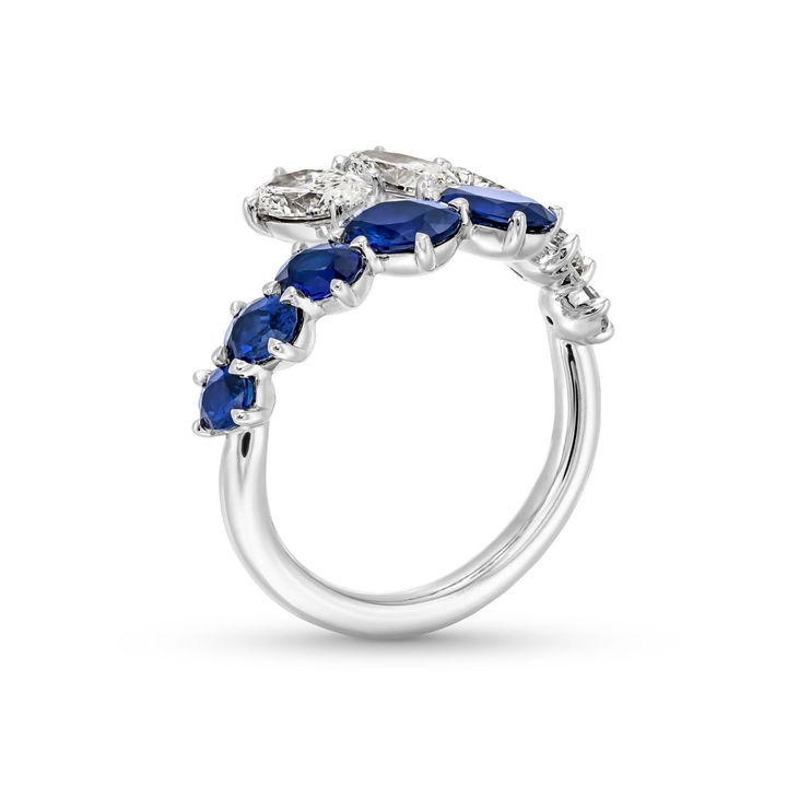 Oval Blue Sapphire Diamond Bypass Ring