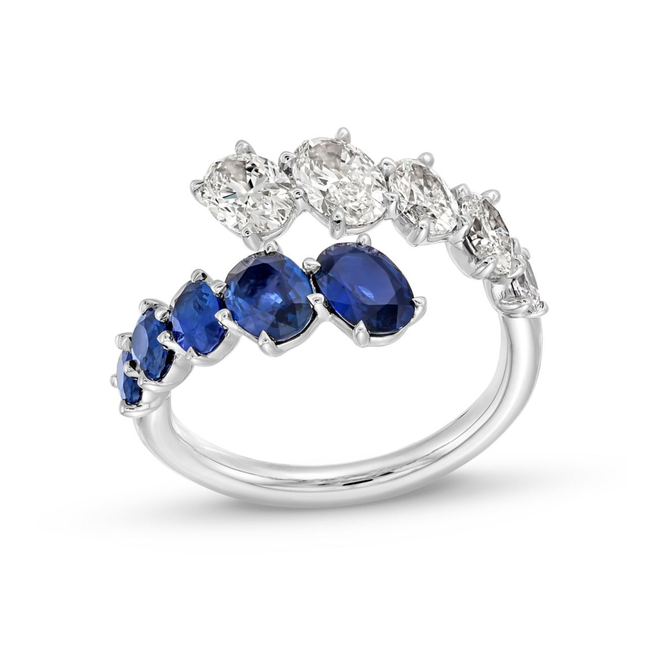 Oval Blue Sapphire Diamond Bypass Ring 1