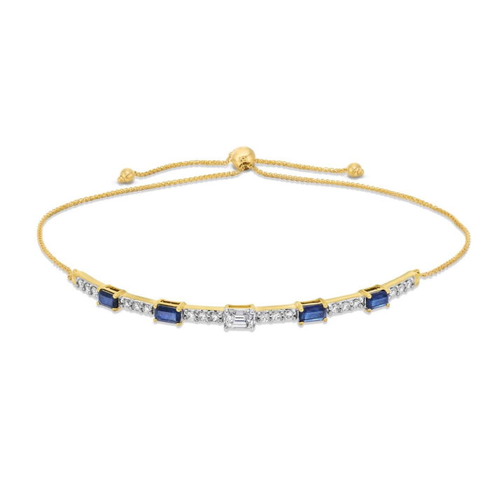 Yellow Gold 14K Blue Sapphire Diamond Bolo Bracelet