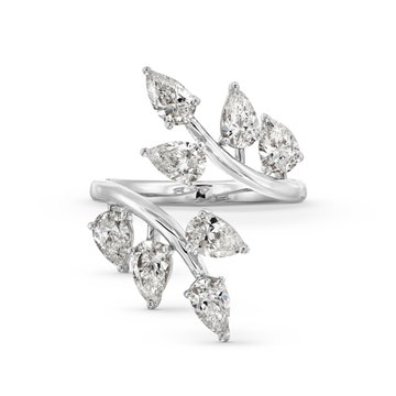 Pear Shape Diamond Leaf Wrap Ring In White Gold 18K