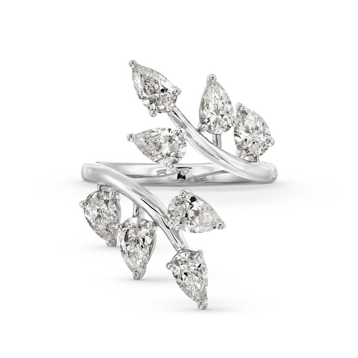 Pear Shape Diamond Leaf Wrap Ring In White Gold 18K