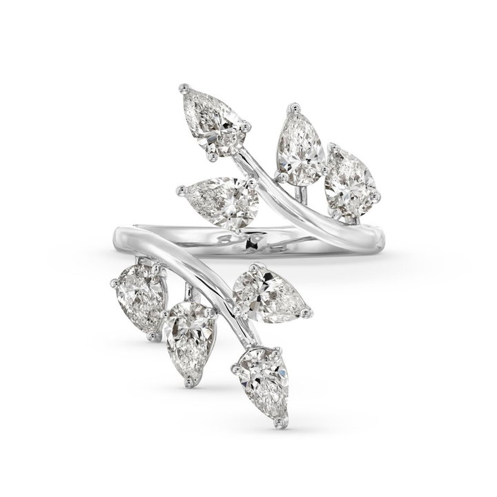 Pear Shape Diamond Leaf Wrap Ring In White Gold 18K