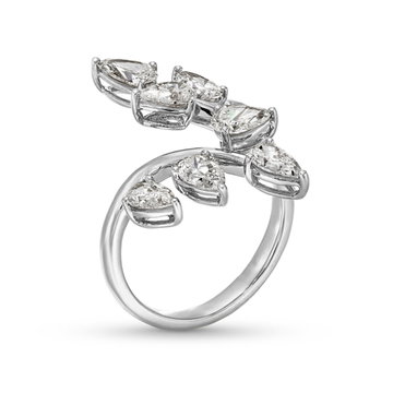 Pear Shape Diamond Leaf Wrap Ring In White Gold 18K