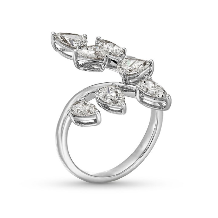 Pear Shape Diamond Leaf Wrap Ring In White Gold 18K
