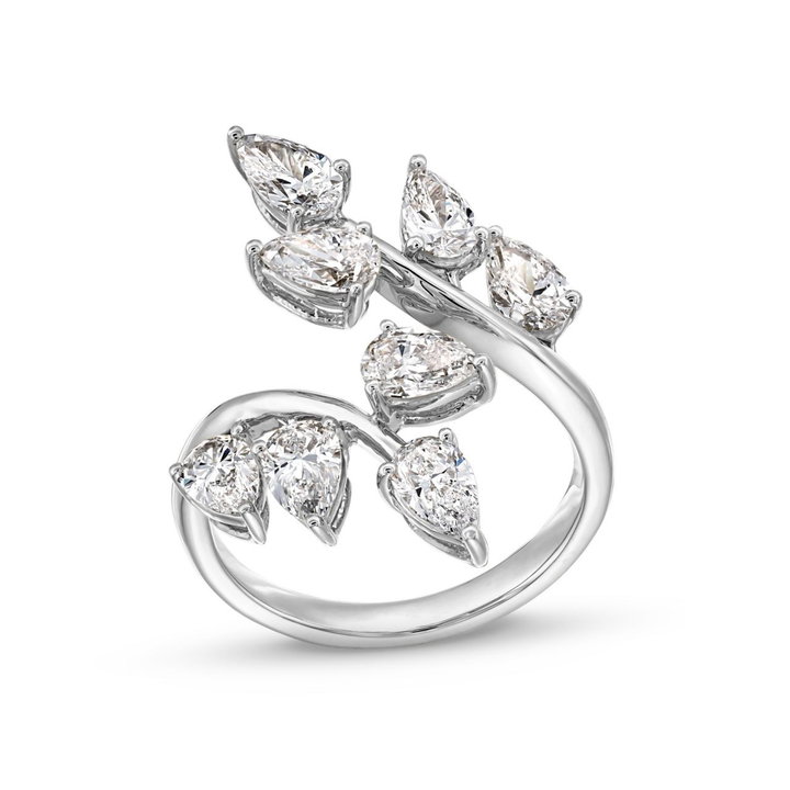 Pear Shape Diamond Leaf Wrap Ring In White Gold 18K