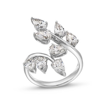 Pear Shape Diamond Leaf Wrap Ring In White Gold 18K