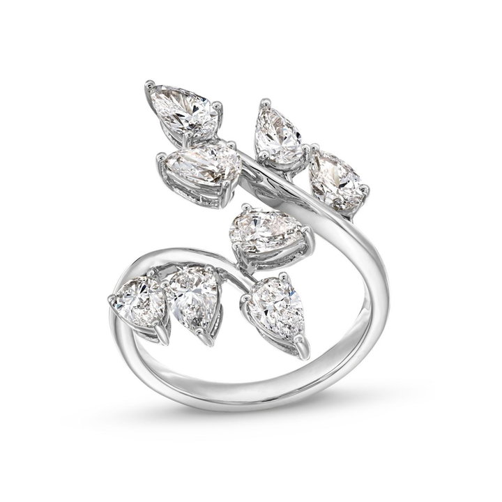 Pear Shape Diamond Leaf Wrap Ring In White Gold 18K