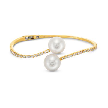 Fresh Water Pearl Diamond Bangle Bracelet In Yellow Gold 14K