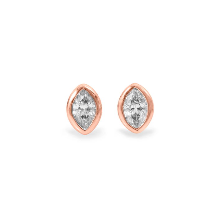 Rose Gold Marquise Diamond Bezel Stud Earrings