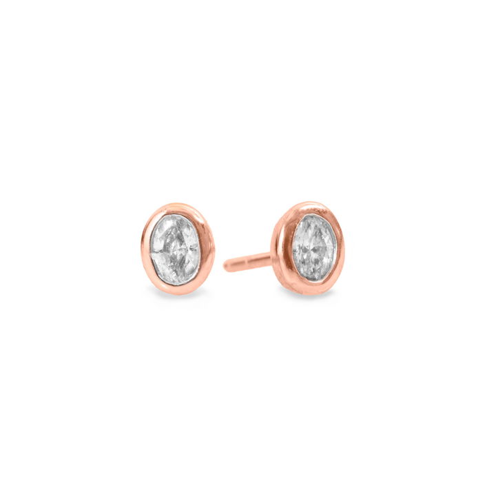 Rose Gold Oval Diamond Bezel Stud Earrings