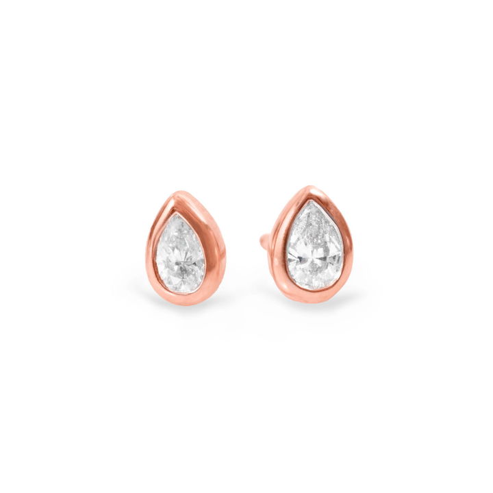 Rose Gold Pear Diamond Bezel Stud Earrings