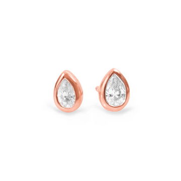 Rose Gold Pear Diamond Bezel Stud Earrings 0