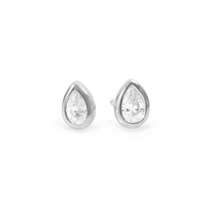 White Gold Pear Diamond Bezel Stud Earrings