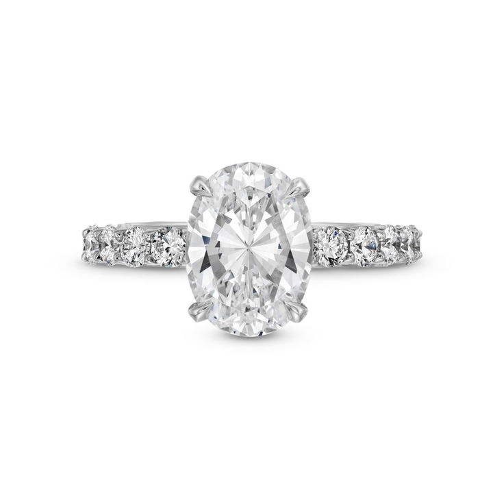 White Gold 18K Michael M. Hidden Halo V-Prong 3/4 Way Diamond Engagement Setting