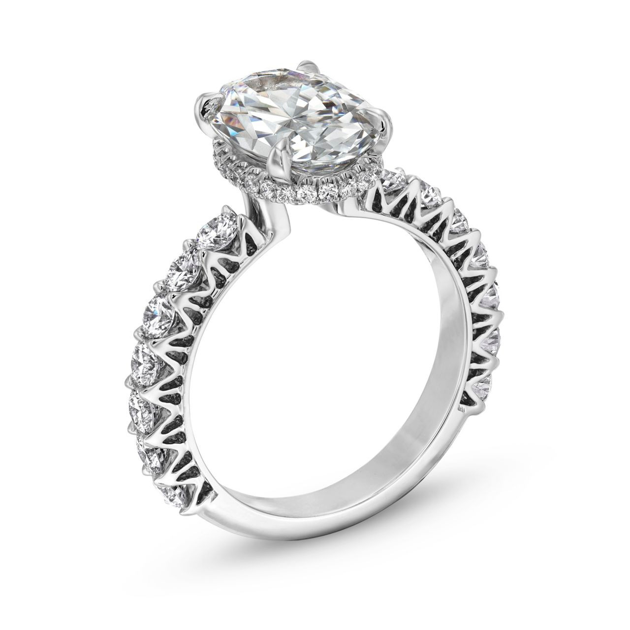 Michael M. Hidden Halo V-Prong 3/4 Way Diamond Engagement Setting In White Gold 18K 1