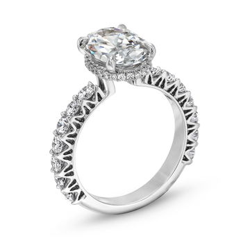 Michael M. Hidden Halo V-Prong 3/4 Way Diamond Engagement Setting In White Gold 18K