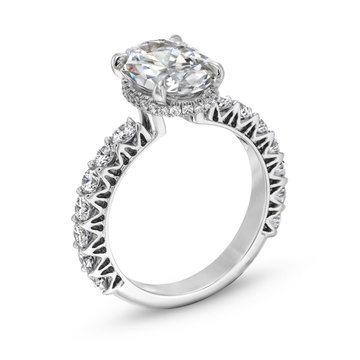 Michael M. Hidden Halo V-Prong 3/4 Way Diamond Engagement Setting In White Gold 18K