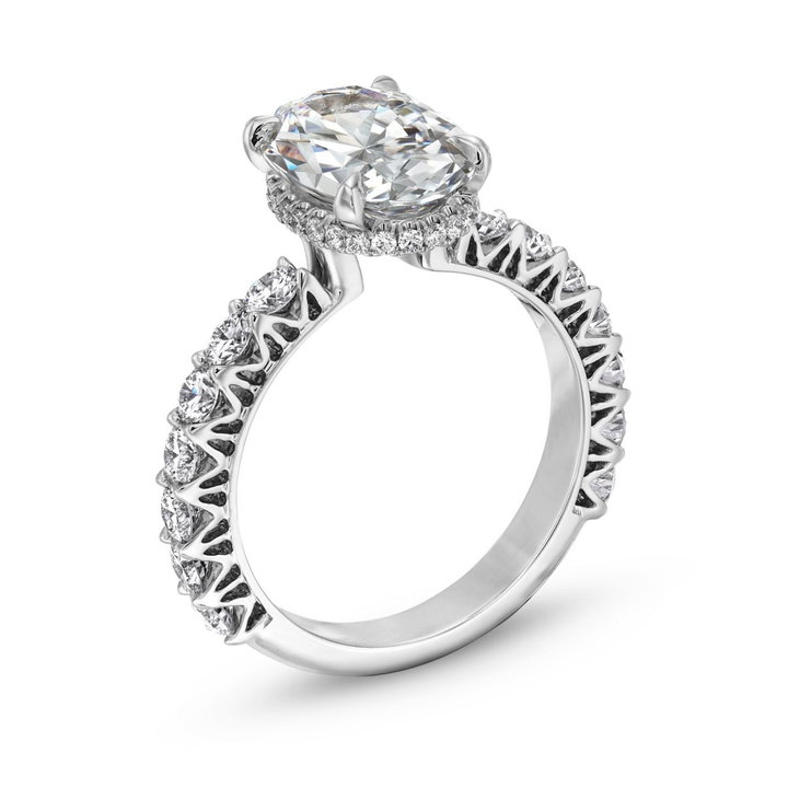 Michael M. Hidden Halo V-Prong 3/4 Way Diamond Engagement Setting In White Gold 18K