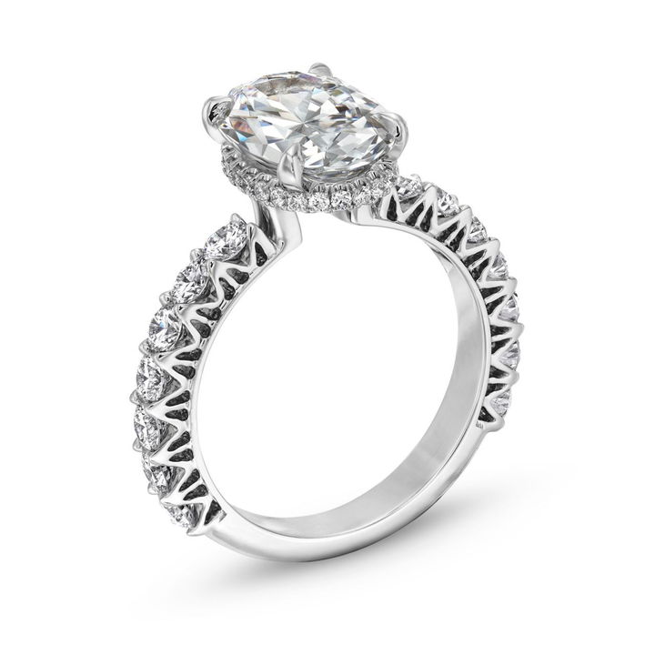 White Gold 18K Michael M. Hidden Halo V-Prong 3/4 Way Diamond Engagement Setting