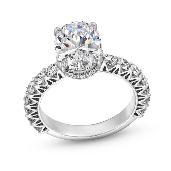 White Gold 18K Michael M. Hidden Halo V-Prong 3/4 Way Diamond Engagement Setting