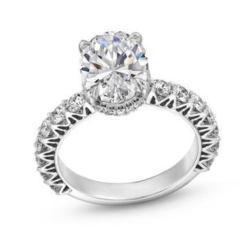 Michael M. Hidden Halo V-Prong 3/4 Way Diamond Engagement Setting In White Gold 18K