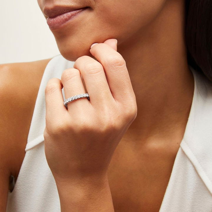 White Gold 18K Michael M. V-Prong 3/4 Way Diamond Wedding Band