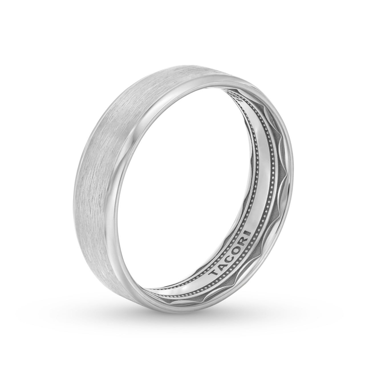 Tacori Classic Bevel Edge Brushed Finish Wedding Band In White Gold 18K 1
