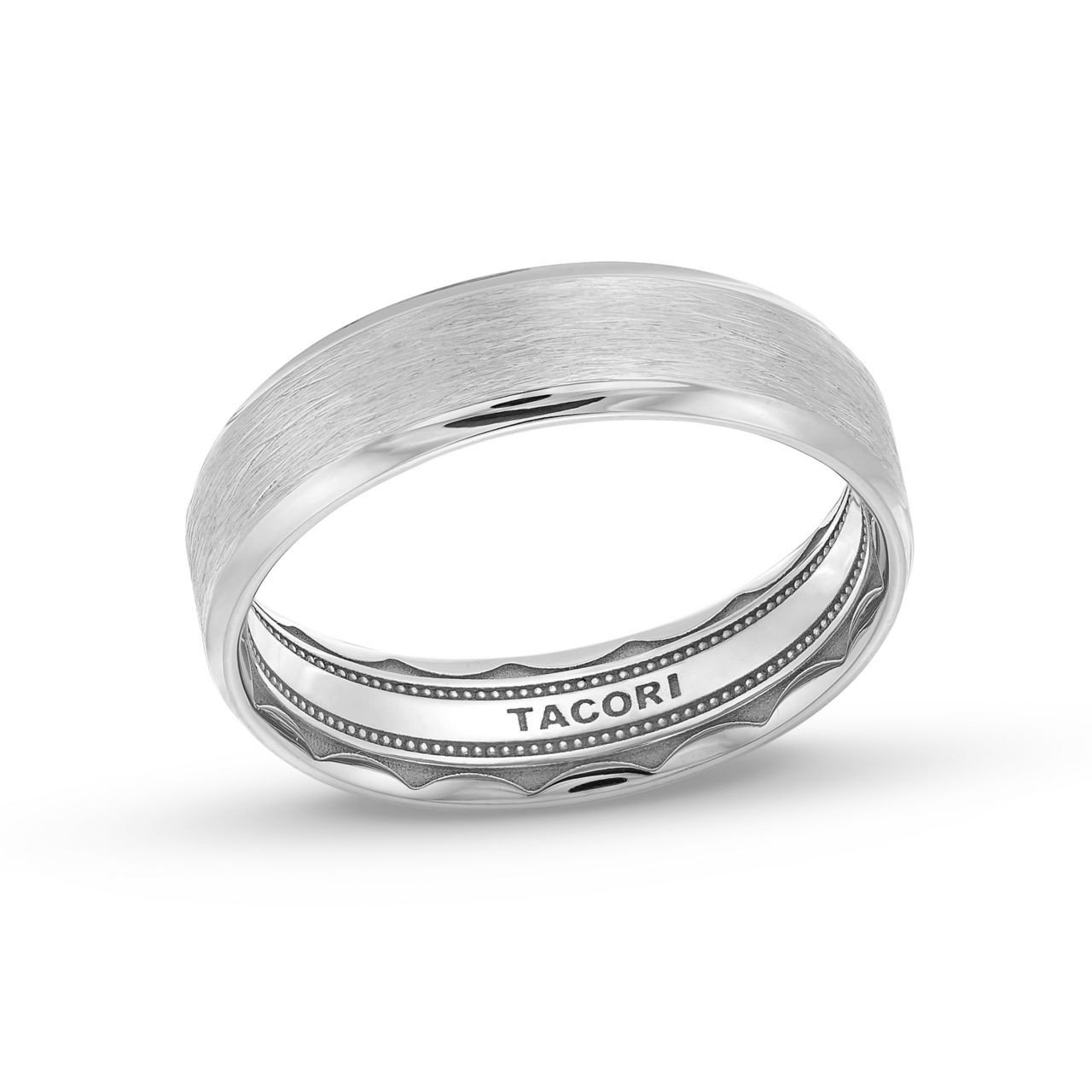 Tacori Classic Bevel Edge Brushed Finish Wedding Band In White Gold 18K 2