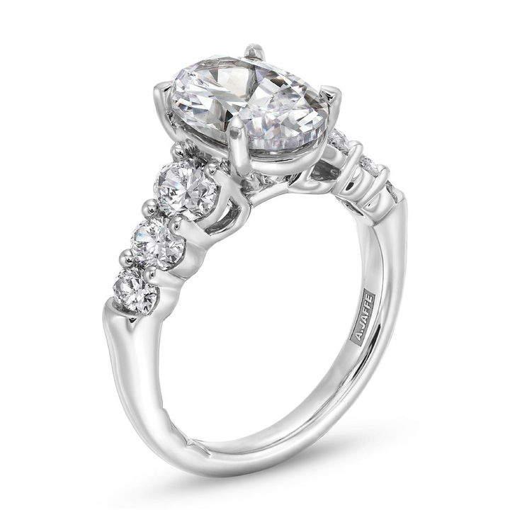 A. Jaffe Graduated Oval Diamond Engagement Setting In White Gold 18K